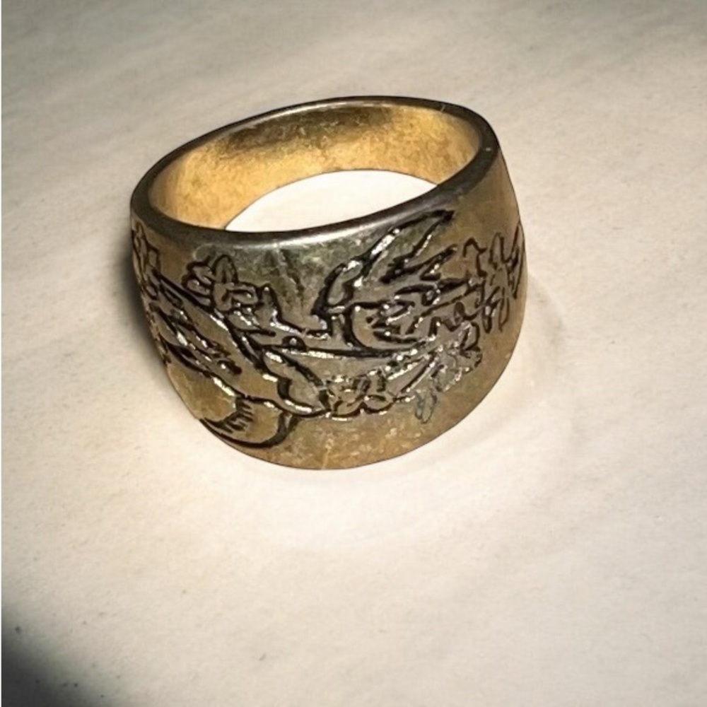 Vintage Gold Tone Ring With Detailed Floral Motif Handmade
